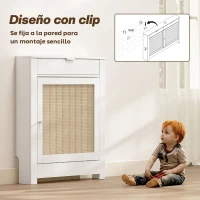 HOMCOM Cubre Radiadores con Puerta Abatible y Ratán Compartimento Diseño Bohemio para Salón Dormitorio Blanco(m-6)
