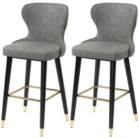 HOMCOM Bar Stools Set of 2, PU Leather Barstools with Back, Footrest and Wood Legs for Kitchen, Counter, Breakfast Bar, Grey(m-11)
