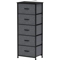 HOMCOM Comodă 5 sertare mobilier de depozitare sertar din material pliabil - structură din oțel negru - 45 x 30 x 116 cm gri închis(m-6)