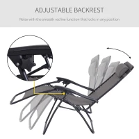 Outsunny Zero Gravity Chair Metal Frame Texteline Armchair Outdoor Folding and Reclining Sun Lounger with Head Pillow for Patio Decking Gardens Camping, Grey(m-6)