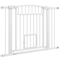 PawHut Barieră de siguranță pentru câini, sistem dublu de închidere, montaj prin presiune sau găurire, lățime 76-104 cm, alb(m-5)