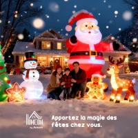 HOMCOM Urs polar gonflabil de Crăciun cu lumini LED 206cm Decorațiune gonflabilă de Crăciun impermeabilă cu 2 pinguini(m-4)