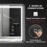 HOMCOM Oglindă baie LED bluetooth 80 x 100 cm întrerupător tactil lumină reglabilă 3 culori anti-ceață memorie argintiu(m-5)