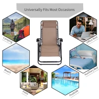Outsunny Zero Gravity Chair Metal Frame Texteline Armchair Outdoor Folding and Reclining Sun Lounger with Head Pillow for Patio Decking Gardens Camping, Beige(m-7)