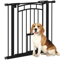 PawHut Barieră de siguranță pentru animale câini ușă cu închidere automată fără găurire de 74 à 80 cm oțel negru(m-6)