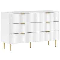 HOMCOM Commode 6 tiroirs commode chambre meuble de rangement moderne avec poignées et pieds dorés, 120 x 40 x 76,5 cm, blanc(m-12)