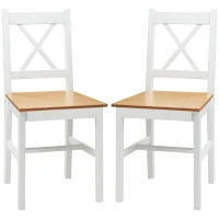 HOMCOM Set de 2 scaune de sufragerie din lemn masiv scaun de bucătărie stil rustic spătar încrucișat alb și stejar(m-6)