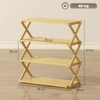 HOMCOM Zapatero Estrecho de Bambú Zapatero Vertical Plegable de 4 Niveles Sin Instalación Natural(m-3)