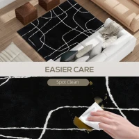 HOMCOM Modern Fluffy Area Rug, Geometric Pattern Washable Rug, Soft High Pile Floor Carpet for Living Room, Bedroom, Dining Room, Home Office, 170 x 120 cm, Black(m-5)
