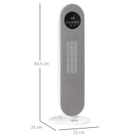 HOMCOM Încălzitor auxiliar Radiator cu suflare Radiator ceramic oscilant 15-40°C cu Telecomandă 1300/2000W, 21 x 21 x 63,5 cm(m-3)