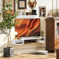 HOMCOM Ensemble meuble TV suspendu avec étagère murale meuble télé bois mural passe-câbles 120 x 24 x 16 cm blanc(m-2)