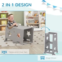 AIYAPLAY 2-in-1 Toddler Step Stool with Safety Rail for Kitchen, Bathroom, Grey(m-5)
