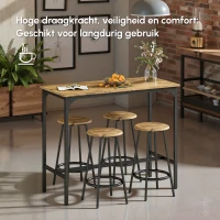 HOMCOM 5-delig. Bartafelset met industrieel design, 1 bartafel, 4 barkrukken, bankstel, aanrecht, zwart+bruin(m-6)