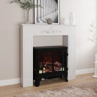 HOMCOM Mantou pentru șemineu cadru decorativ pentru șemineu electric 101 x 19 x 100 cm lemn alb(m-2)