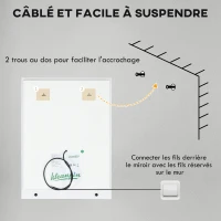 kleankin Oglindă LED dreptunghiulară pentru perete, baie 70 x 50 cm(m-5)