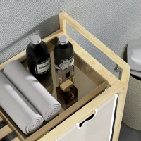 HOMCOM Wasmand met 2 waszakken, 1 plank, 2 handvatten, 63,5 cm x 33 cm x 73 cm, Bamboe(m-8)