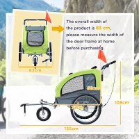 PawHut Dog Bike Trailer Pet Stroller Cart Carrier for Bicycle 360° Rotatable with Reflectors 3 Wheels Hitch Coupler Push/ Pull/ Brake Water Resistant Green(m-3)