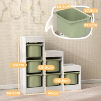AIYAPLAY Mobilier de depozitare pentru jucării pentru copii cu 6 coșuri detașabile, 3 niveluri de depozitare, 96 x 38,5 x 90, verde(m-3)