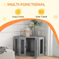 PawHut 2 in 1 Dog Crate Furniture Side Table, with Cushion, 104 x 55 x 63cm - Grey(m-4)