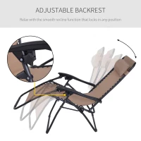 Outsunny Zero Gravity Chair Metal Frame Texteline Armchair Outdoor Folding and Reclining Sun Lounger with Head Pillow for Patio Decking Gardens Camping, Beige(m-4)