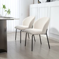 HOMCOM Set de 2 scaune de sufragerie din catifea canaletată, scaune de bucătărie cu picioare din oțel, 56x58x78cm, crem(m-5)