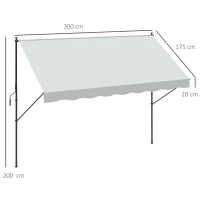 Outsunny Copertină Manuală Retractabilă 300x175x210-310 cm Reglabilă cu Manivelă Protecție Solară UV40+ pentru Balcon Terasă Crem(m-3)