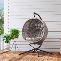 Outsunny Scaun suspendat Scaun de grădină Fotoliu din coș, stil Boho, 116 x 125 x 172 cm, bej + negru(m-4)