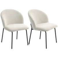 HOMCOM Set de 2 scaune de sufragerie din catifea canaletată, scaune de bucătărie cu picioare din oțel, 56x58x78cm, crem(m-1)