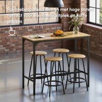 HOMCOM 5-delig. Bartafelset met industrieel design, 1 bartafel, 4 barkrukken, bankstel, aanrecht, zwart+bruin(m-4)