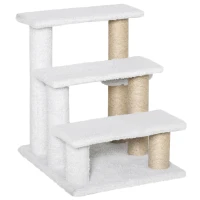 PawHut Pet Stair with 3-step Climb Ladder, Scratching Posts, Platforms, Toy Ball, for Indoor Elderly Cats Kittens, White(m-1)