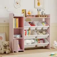 AIYAPLAY Toy Storage Unit with 8 Removable Bins, Storage Shelves, Cabinet, Pink(m-9)