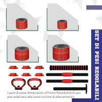 SPORTNOW Set Pesi da Palestra 4 in 1 da 30kg, Convertibile in Kettlebell, 2 Manubri, Bilanciere e Supporto Flessioni, Rosso(m-5)