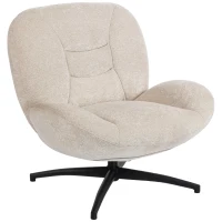 HOMCOM Silla tapizada giratoria, sillón de acento con relleno de algodón PP, tapizado de tela, base de acero, Blanco crema(m-1)