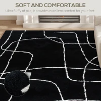 HOMCOM Modern Fluffy Area Rug, Geometric Pattern Washable Rug, Soft High Pile Floor Carpet for Living Room, Bedroom, Dining Room, Home Office, 170 x 120 cm, Black(m-4)