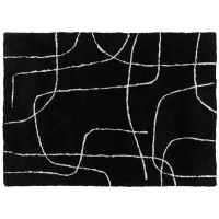 HOMCOM Modern Fluffy Area Rug, Geometric Pattern Washable Rug, Soft High Pile Floor Carpet for Living Room, Bedroom, Dining Room, Home Office, 170 x 120 cm, Black(m-1)