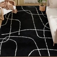 HOMCOM Modern Fluffy Area Rug, Geometric Pattern Washable Rug, Soft High Pile Floor Carpet for Living Room, Bedroom, Dining Room, Home Office, 170 x 120 cm, Black(m-11)