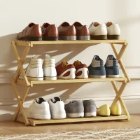 HOMCOM Zapatero Estrecho de Bambú Zapatero Vertical Plegable de 3 Niveles Sin Instalación Natural(m-8)