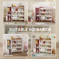 AIYAPLAY Toy Storage Unit with 8 Removable Bins, Storage Shelves, Cabinet, Pink(m-7)