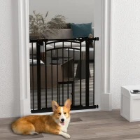 PawHut Barieră de siguranță pentru animale câini ușă cu închidere automată fără găurire de 74 à 80 cm oțel negru(m-2)