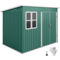 Outsunny Capanno metallico per deposito attrezzi da giardino, con finestra, porta larga, 260 x 177 x 190 cm, Verde(m-7)