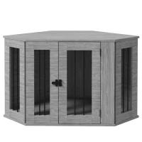 PawHut 2 in 1 Dog Crate Furniture Side Table, with Cushion, 104 x 55 x 63cm - Grey(m-11)