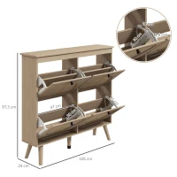 HOMCOM Pantofar 4 clapete 20 perechi raft reglabil stil boem picioare lemn masiv 105 x 24 x 97,5 cm natural(m-3)