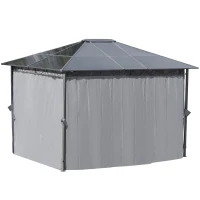 Outsunny 3 x 3.6m Hardtop Gazebo Canopy with Polycarbonate Roof, Permanent Pavilion Garden Gazebo with Curtains for Patio, Deck, Grey(m-7)