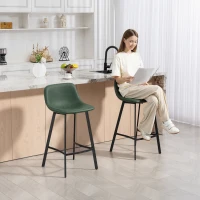 HOMCOM Bar Stools Set of 2, PU Leather Dining Stools with Backrest, Footrest, for Kitchen, Counter, Breakfast Bar, Green(m-7)