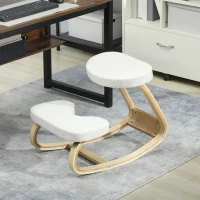 HOMCOM Scaun pentru genunchi, scaun ergonomic din lemn balansant, scaun pentru biroul de acasă, crem(m-4)