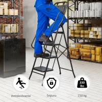 HOMCOM Escalera Plegable de 4 Peldaños con Bolsa de Herramientas Escalera de Tijera con Peldaños Anchos Antideslizantes Negro(m-5)