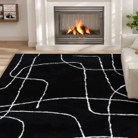 HOMCOM Modern Fluffy Area Rug, Geometric Pattern Washable Rug, Soft High Pile Floor Carpet for Living Room, Bedroom, Dining Room, Home Office, 170 x 120 cm, Black(m-9)