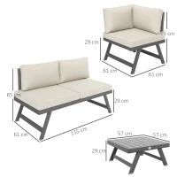 Outsunny Set mobilier de grădină colțar și convertibil 4 piese cu 2 canapele, 1 fotoliu de colț și 1 măsuță de cafea(m-3)