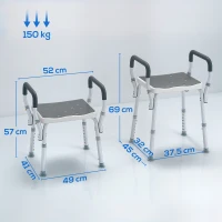HOMCOM Taburete de ducha con Altura Ajustable para Personas Mayores o con Movilidad Reducida 52x45x69 cm Asiento Blanco y Gris(m-3)