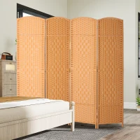 HOMCOM Paravan interior din lemn 4 panouri separator de cameră pliabil pentru living dormitor 180 x 180 cm maro deschis(m-4)